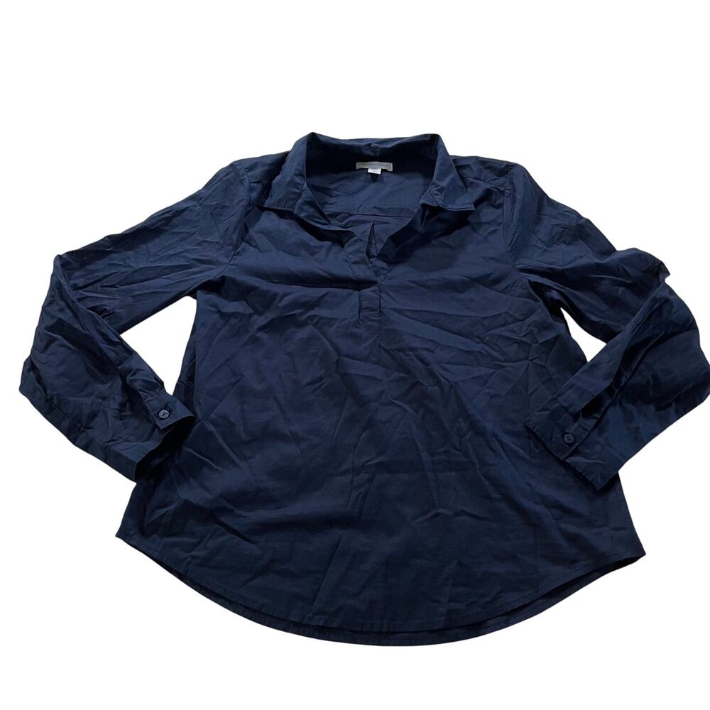 NWT Navy Blue Pullover Quarter Button Shirt Sz M Petite Casual Work Office